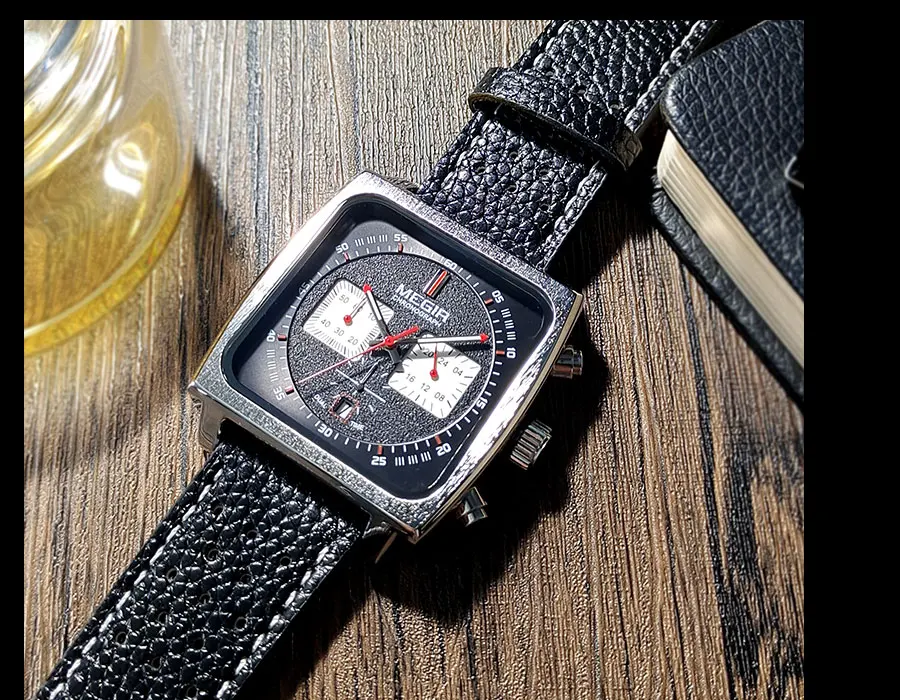 MEGIR Sport Quartz Watch Men Silver Blue Chronograph Dress Wristwatch with Stainless Steel Band Auto Date Luminous Hands 24-hour