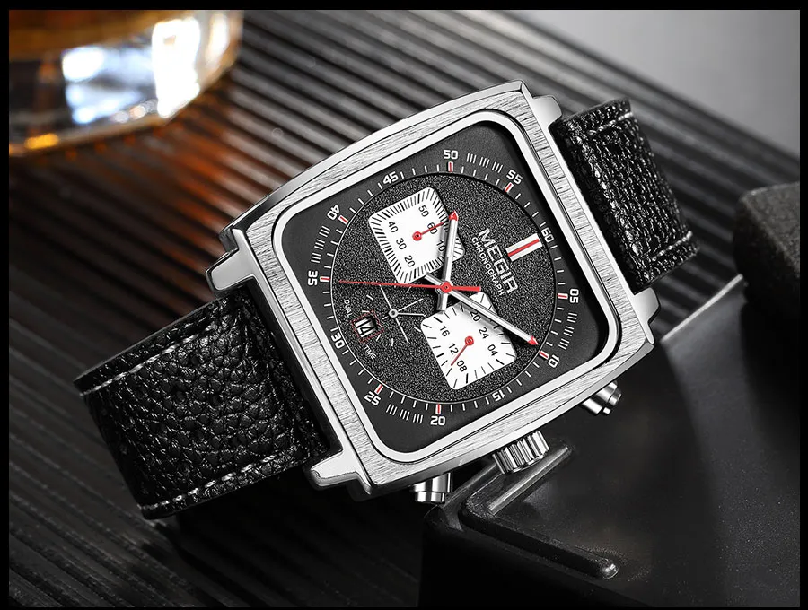 MEGIR Sport Quartz Watch Men Silver Blue Chronograph Dress Wristwatch with Stainless Steel Band Auto Date Luminous Hands 24-hour